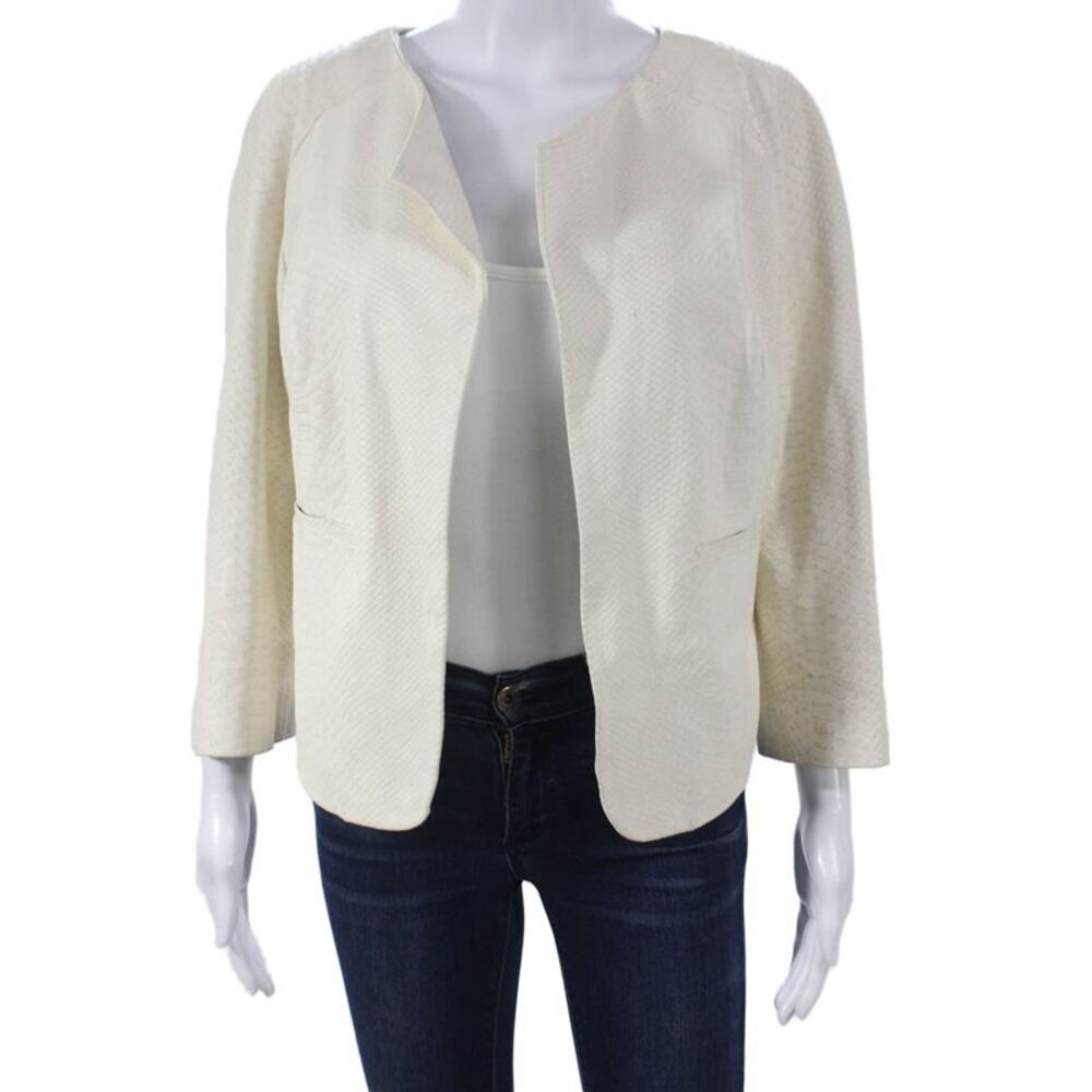 Robert Rodriguez Women Ivory Leather Animal Print Basic Jacket Size 6